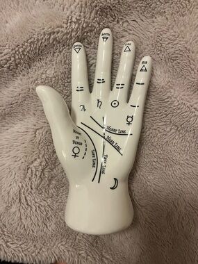 Ceramic Palmistry Hand Figurine jewelry holder in White